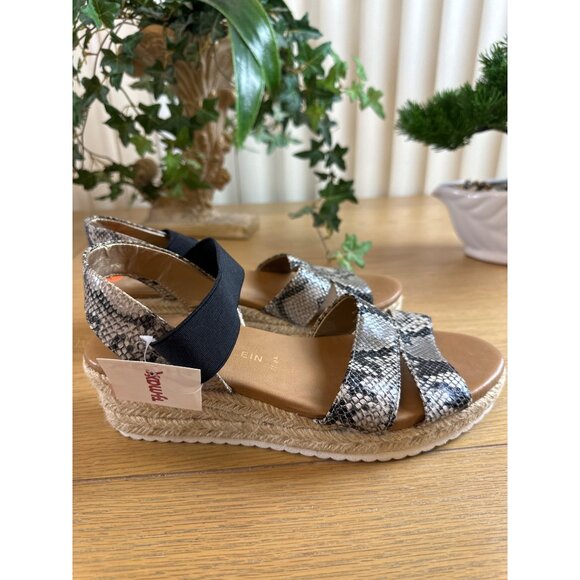 Anne Klein Size 9.5 Espadrille Wedge Sandals Snake Print Elastic Straps - Picture 6 of 7